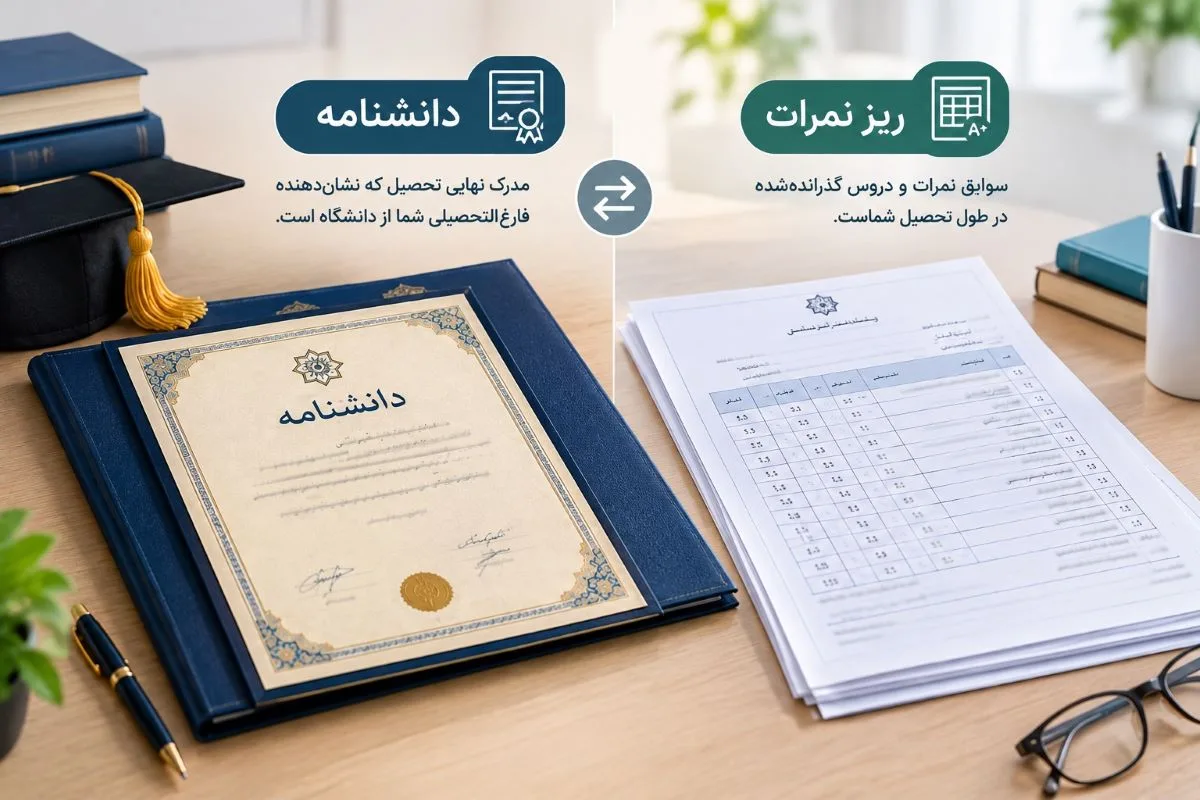 تفاوت دانشنامه و ریزنمرات دانشگاهی